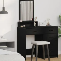 vidaXL Sminkbord>Smyckebord med låda Svart Ek 50 x 41 x 140 cm Konstruerat trä