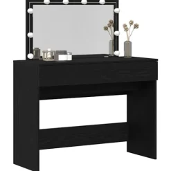 vidaXL Sminkbord>Smyckebord med låda Svart Ek 100 x 40 x 120 cm Konstruerat trä