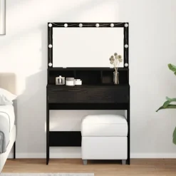 vidaXL Sminkbord>Smyckebord med låda Svart Ek 80 x 41 x 134,5 cm Konstruerat trä