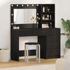 vidaXL Sminkbord>Smyckebord med låda Svart 78.5 x 41 x 135 cm Konstruerat trä