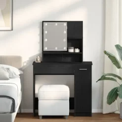 vidaXL Sminkbord>Smyckebord med låda Svart Ek 86,5 x 35 x 136 cm Konstruerat trä