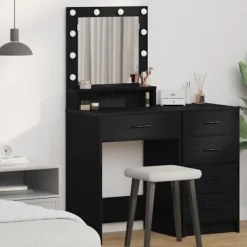 vidaXL Sminkbord>Smyckebord med låda Svart Ek 50 x 41 x 135 cm Konstruerat trä