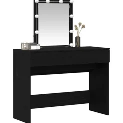 vidaXL Sminkbord>Smyckebord med låda Svart Ek 100 x 40 x 130 cm Konstruerat trä