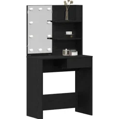 vidaXL Sminkbord>Smyckebord med låda Svart Ek 74,5 x 40 x 141 cm Konstruerat trä