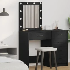 vidaXL Sminkbord>Smyckebord med låda Svart Ek 50 x 41 x 135 cm Konstruerat trä