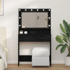 vidaXL Sminkbord>Smyckebord med låda Svart Ek 79 x 41 x 135 cm Konstruerat trä