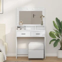 vidaXL Sminkbord>Smyckebord med låda Vit 79 x 41 x 135 cm Konstruerat trä