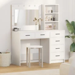 vidaXL Sminkbord>Smyckebord med låda Vit 78.5 x 41 x 135 cm Konstruerat trä