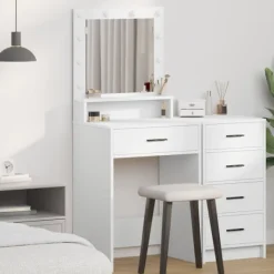 vidaXL Sminkbord>Smyckebord med låda Vit 50 x 41 x 135 cm Konstruerat trä