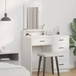 vidaXL Sminkbord>Smyckebord med låda Vit 50 x 41 x 140 cm Konstruerat trä