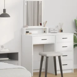 vidaXL Sminkbord>Smyckebord med låda Vit 50 x 41 x 140 cm Konstruerat trä