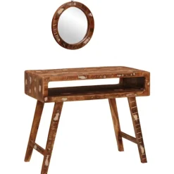 vidaXL Sminkbord>Smyckebord med spegel Brun 90 x 76 x 45 cm Solid återvunnen trä