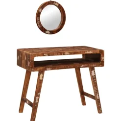 vidaXL Sminkbord>Smyckebord med spegel Brun 90 x 76 x 45 cm Solid återvunnen trä