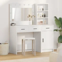 vidaXL Sminkbord>Smyckebord med spegelbelysning 2 pcs Vit Konstruerat trä
