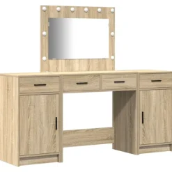 vidaXL Sminkbord>Smyckebord med spegelbelysning 3 pcs Brun Konstruerat trä