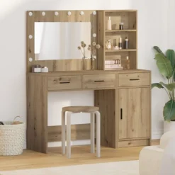 vidaXL Sminkbord>Smyckebord med spegelbelysning 2 pcs Brun Konstruerat trä