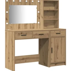 vidaXL Sminkbord>Smyckebord med spegelbelysning 2 pcs Brun Konstruerat trä