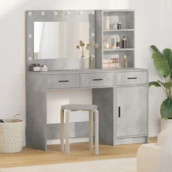 vidaXL Sminkbord>Smyckebord med spegelbelysning 2 pcs Grå Konstruerat trä