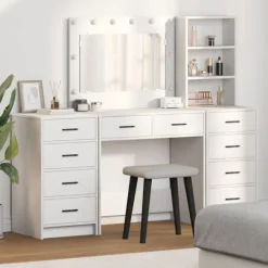 vidaXL Sminkbord>Smyckebord med spegelbelysning 3 pcs Vit Konstruerat trä