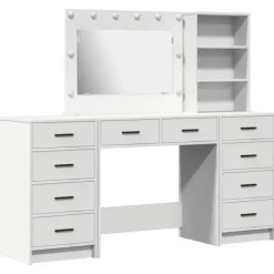 vidaXL Sminkbord>Smyckebord med spegelbelysning 3 pcs Vit Konstruerat trä