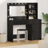 vidaXL Sminkbord>Smyckebord med spegelbelysning 2 pcs Svart Konstruerat trä