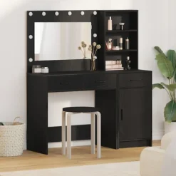 vidaXL Sminkbord>Smyckebord med spegelbelysning 2 pcs Svart Konstruerat trä
