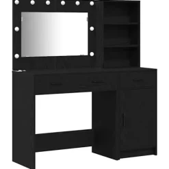 vidaXL Sminkbord>Smyckebord med spegelbelysning 2 pcs Svart Konstruerat trä