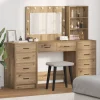 vidaXL Sminkbord>Smyckebord med spegelbelysning 3 pcs Artisan Ek Konstruerat trä