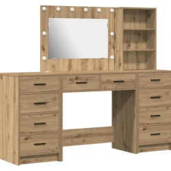 vidaXL Sminkbord>Smyckebord med spegelbelysning 3 pcs Artisan Ek Konstruerat trä