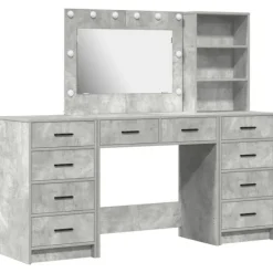 vidaXL Sminkbord>Smyckebord med spegelbelysning 3 pcs Betonggrå Konstruerat trä