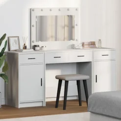 vidaXL Sminkbord>Smyckebord med spegelbelysning 3 pcs Vit Konstruerat trä