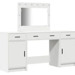 vidaXL Sminkbord>Smyckebord med spegelbelysning 3 pcs Vit Konstruerat trä