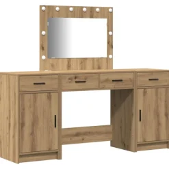 vidaXL Sminkbord>Smyckebord med spegelbelysning 3 pcs Brun Konstruerat trä