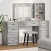 vidaXL Sminkbord>Smyckebord med spegelbelysning 3 pcs Grå Sonoma Konstruerat trä