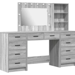 vidaXL Sminkbord>Smyckebord med spegelbelysning 3 pcs Grå Sonoma Konstruerat trä