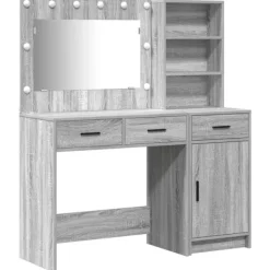 vidaXL Sminkbord>Smyckebord med spegelbelysning 2 pcs Grå Konstruerat trä