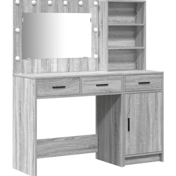 vidaXL Sminkbord>Smyckebord med spegelbelysning 2 pcs Grå Konstruerat trä