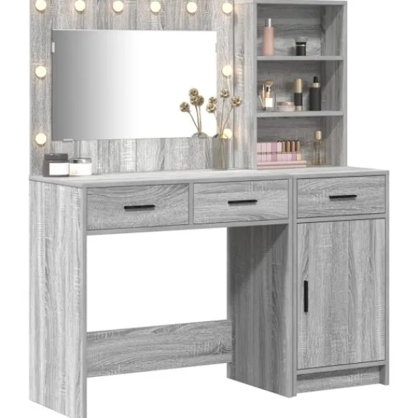 vidaXL Sminkbord>Smyckebord med spegelbelysning 2 pcs Grå Konstruerat trä