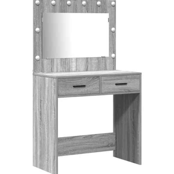 vidaXL Sminkbord>Smyckebord med spegelbelysning 2 pcs Grå Konstruerat trä