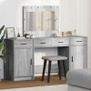 vidaXL Sminkbord>Smyckebord med spegelbelysning 3 pcs Grå Konstruerat trä