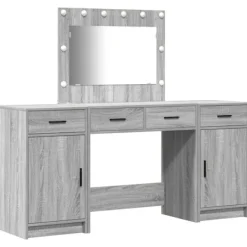 vidaXL Sminkbord>Smyckebord med spegelbelysning 3 pcs Grå Konstruerat trä