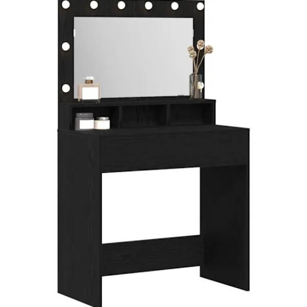 vidaXL Sminkbord>Smyckebord Svart Ek 75,5 x 41 x 135 cm Konstruerat trä