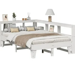 vidaXL Sängar>Säng med bokhylla utan madrass vit 140x190cm massiv furu