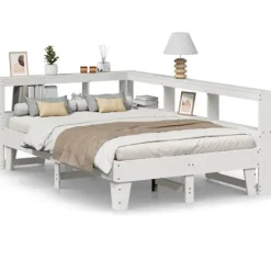 vidaXL Sängar>Säng med bokhylla utan madrass vit 140x190cm massiv furu