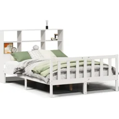 vidaXL Sängar>Säng med bokhylla utan madrass vit 120x190 cm massiv furu
