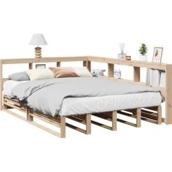 vidaXL Sängar>Säng med bokhylla utan madrass 140x200cm massiv furu