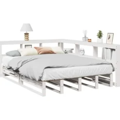 vidaXL Sängar>Säng med bokhylla utan madrass vit 150x200cm massiv furu