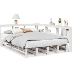 vidaXL Sängar>Säng med bokhylla utan madrass vit 150x200cm massiv furu