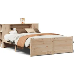 vidaXL Sängar>Säng med bokhylla utan madrass 135x190cm massiv furu