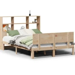 vidaXL Sängar>Säng med bokhylla utan madrass 160x200cm massiv furu